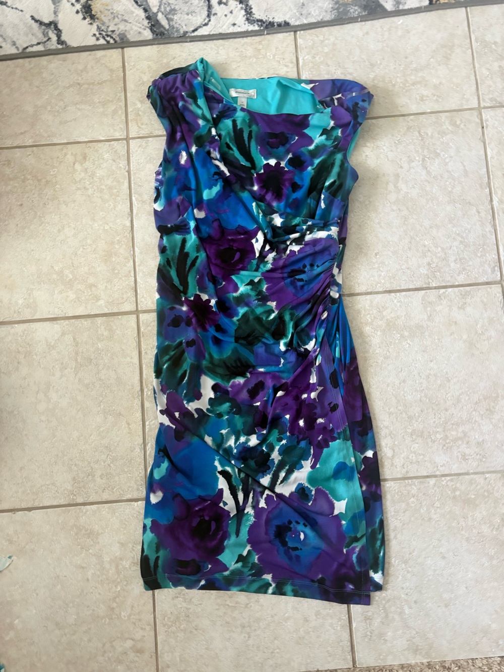 dressbarn Teal, Blue & Purple Floral Midi Dress fitted 14